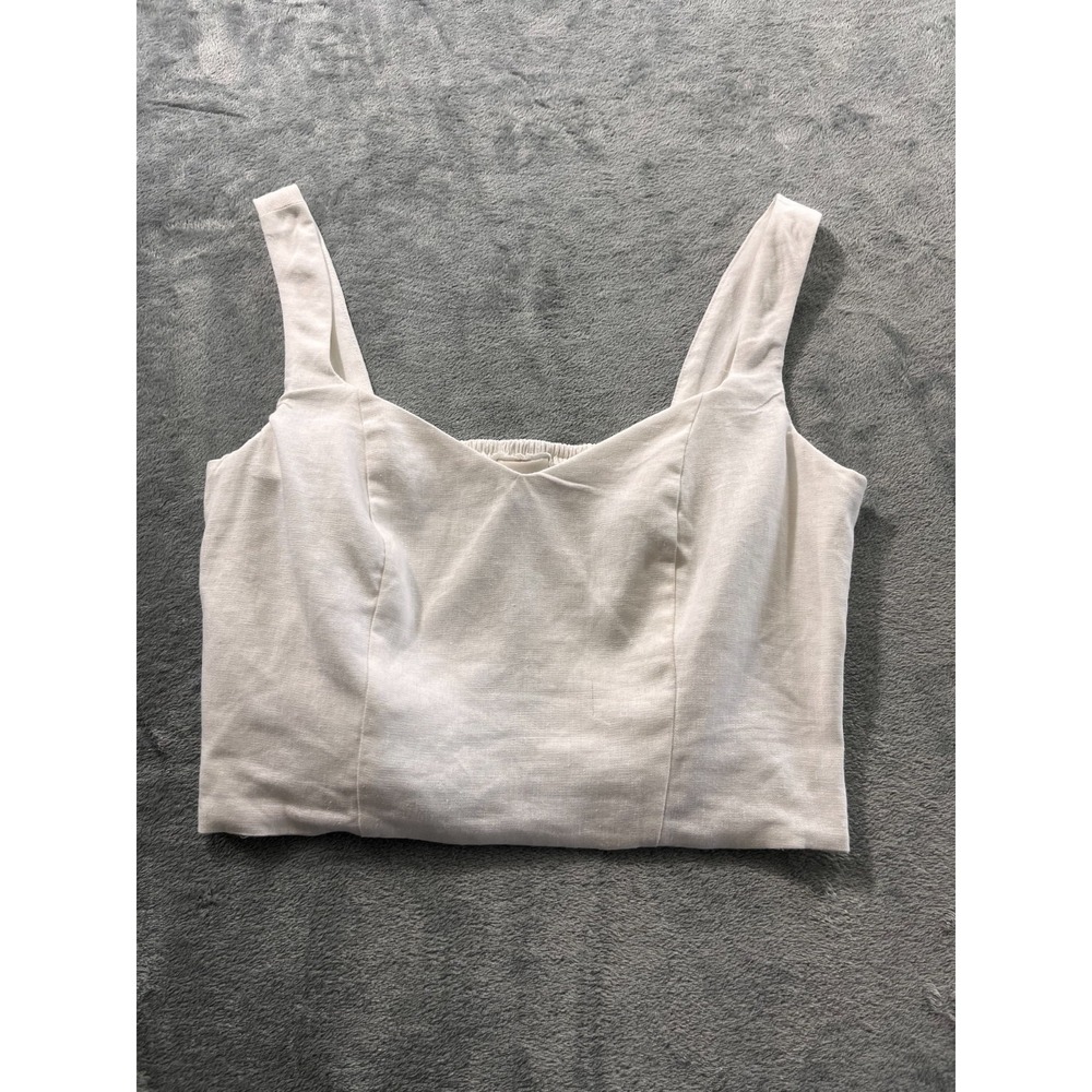 A New Day White Linen Crop Tank Top Smocked Back Sweetheart Neck Small NWT
